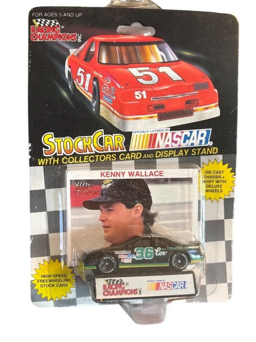 Die Cast Racing Champions NASCAR Stock Car Kenny Wallace Collectors Card Stand